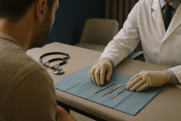 Doctor consulting a patient about eyebrow transplant in Turkey