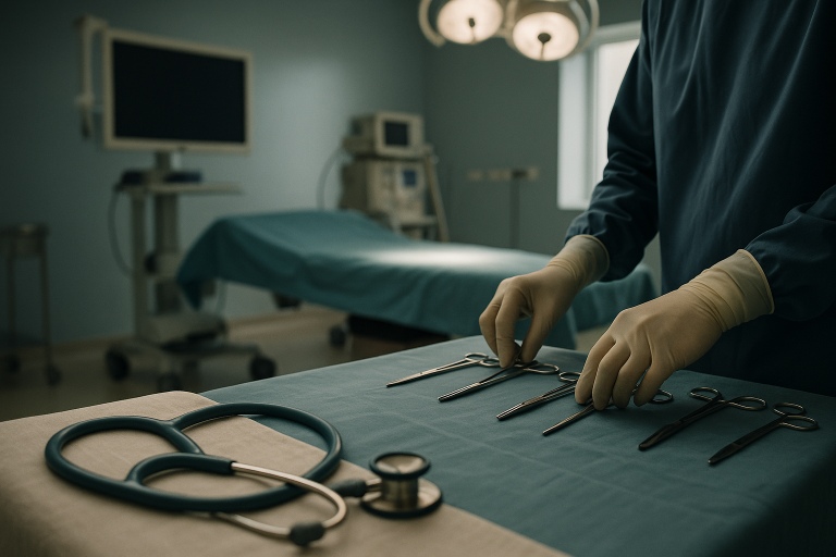 Operating theatre in Turkey, surgical team preparing for facelift, showcasing advanced equipment and professional environment.