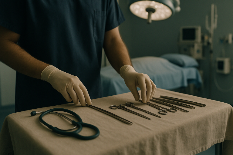 Operating theatre in Turkey prepared for forehead reduction surgery.