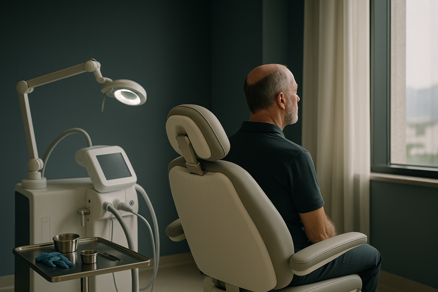FUE hair transplant in Turkey procedure in a modern clinic.