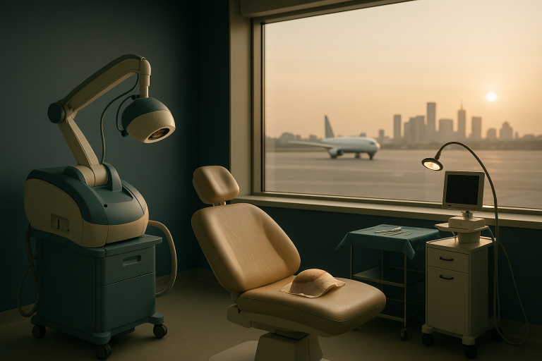 FUE hair transplant procedure being performed in a modern clinic.
