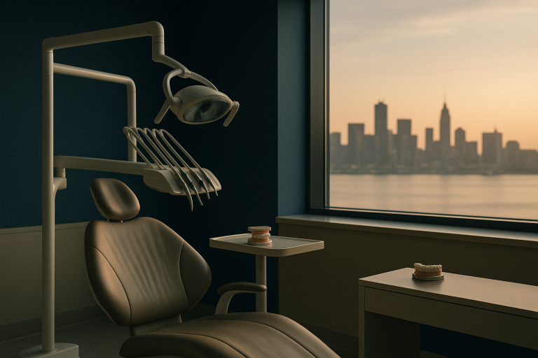 Dentist discussing full fixed arch implant cost with a patient in a modern clinic setting.