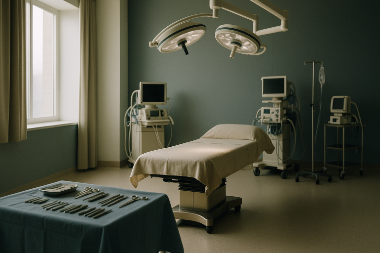 Operating theatre for gastric bypass surgery with advanced equipment and surgical team.