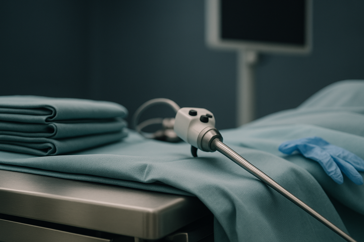 Operating theatre prepared for gastric sleeve surgery with surgical instruments and team.