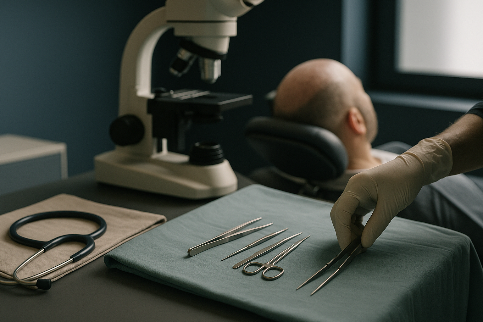 Hair plugs procedure in a modern Istanbul clinic, showcasing advanced equipment and skilled medical staff.