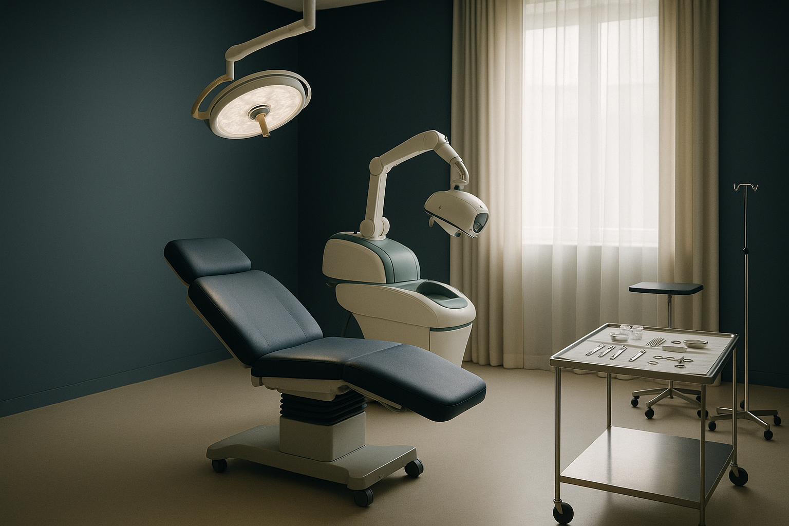Operating theatre setup for hair replacement surgery with advanced equipment.