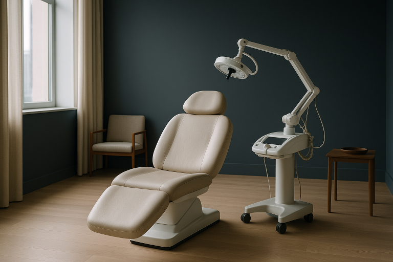 Hair restoration clinic with a focus on hair transplant models and patient consultation.
