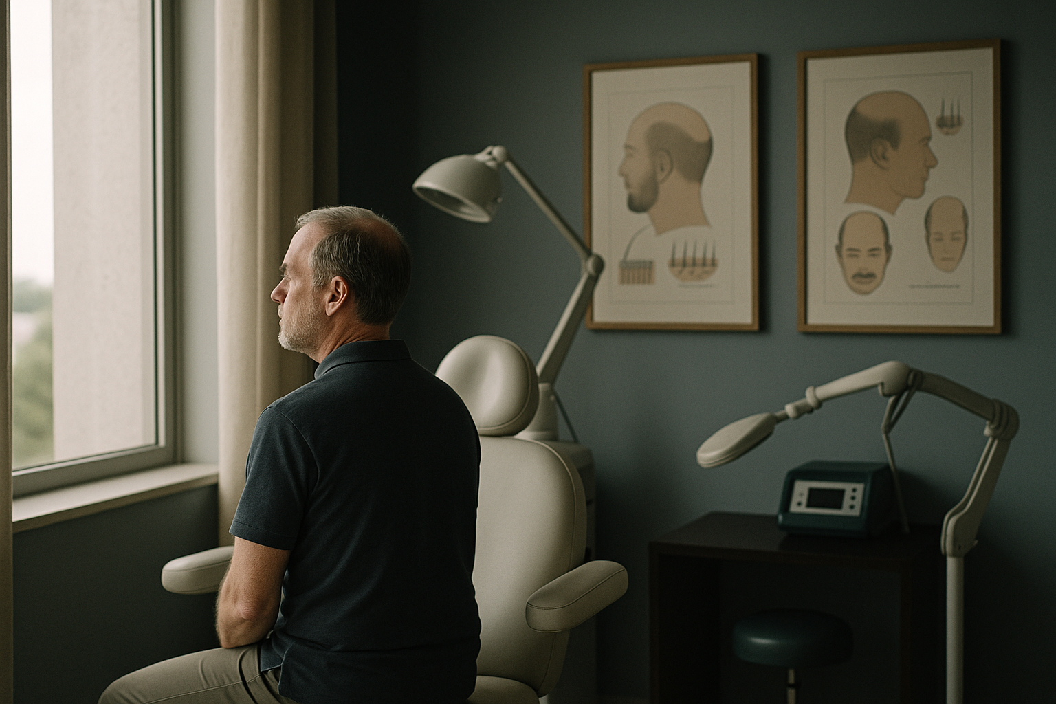 Patient discussing hair transplant options with a specialist in a hair restoration clinic.