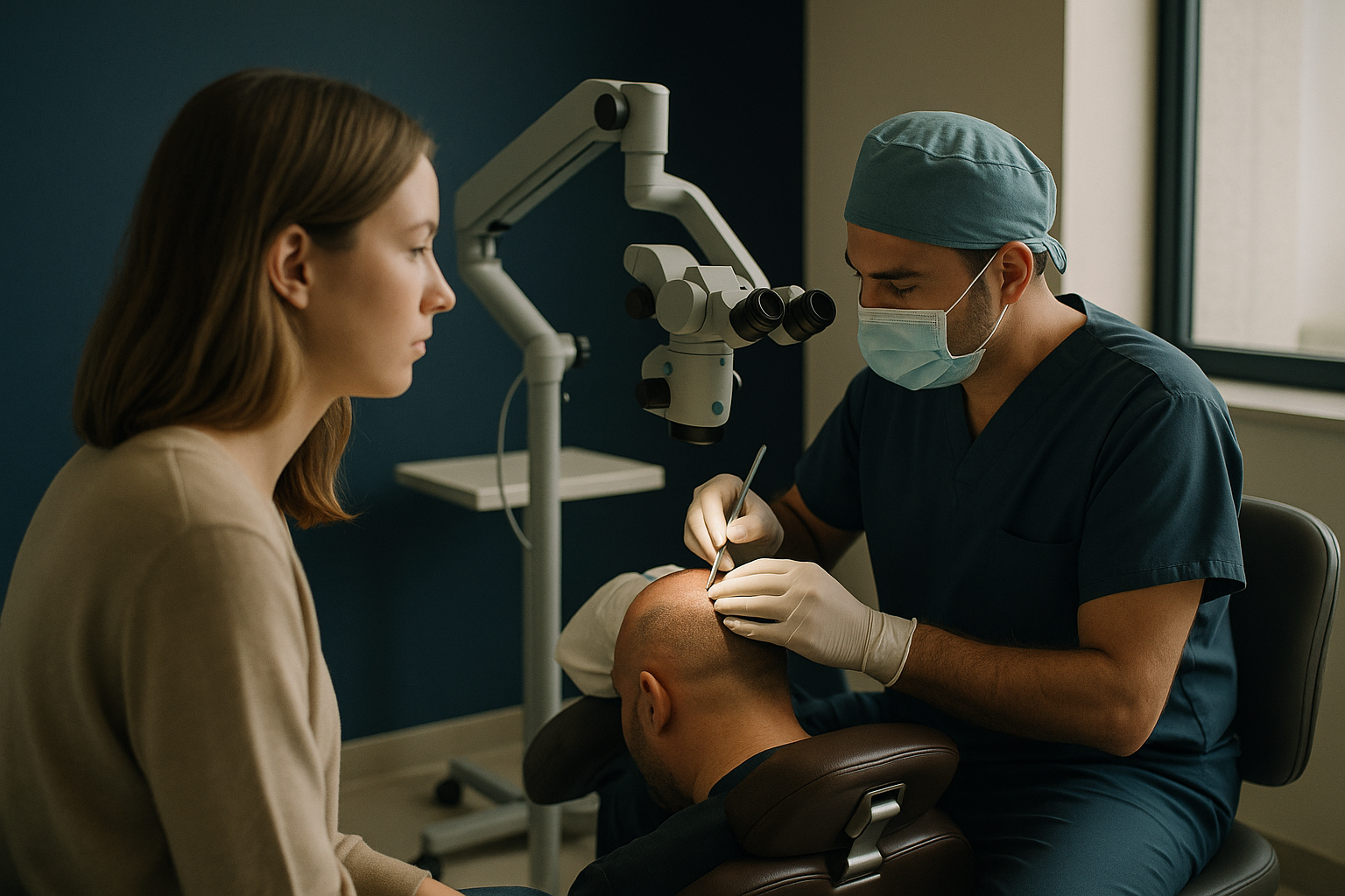 Hair transplant without shaving head in a modern Istanbul clinic.