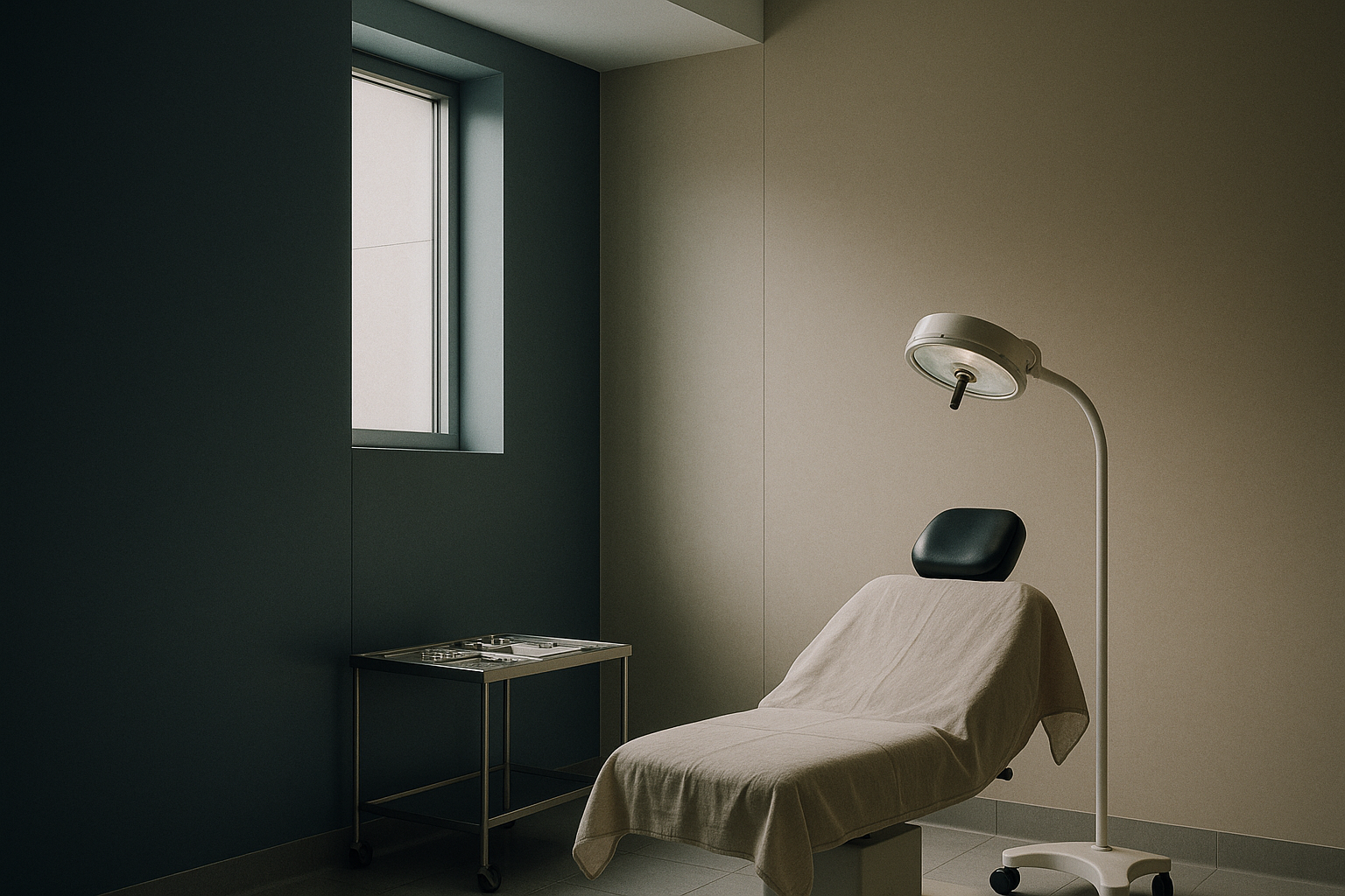 Operating theatre for hair transplants with surgeon performing FUE method.