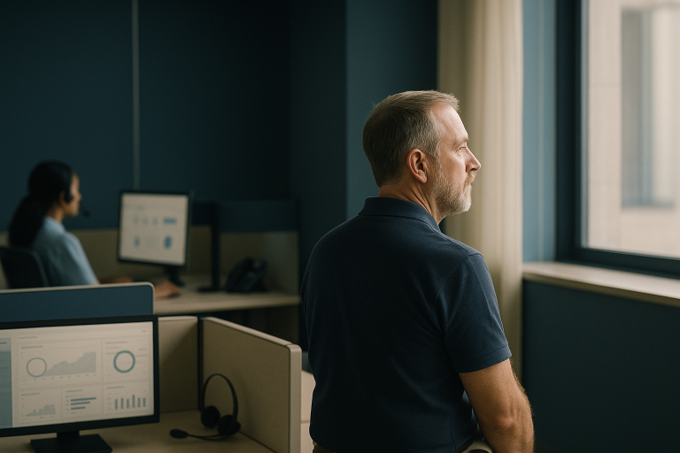 Healthcare call center with professionals using contact center software
