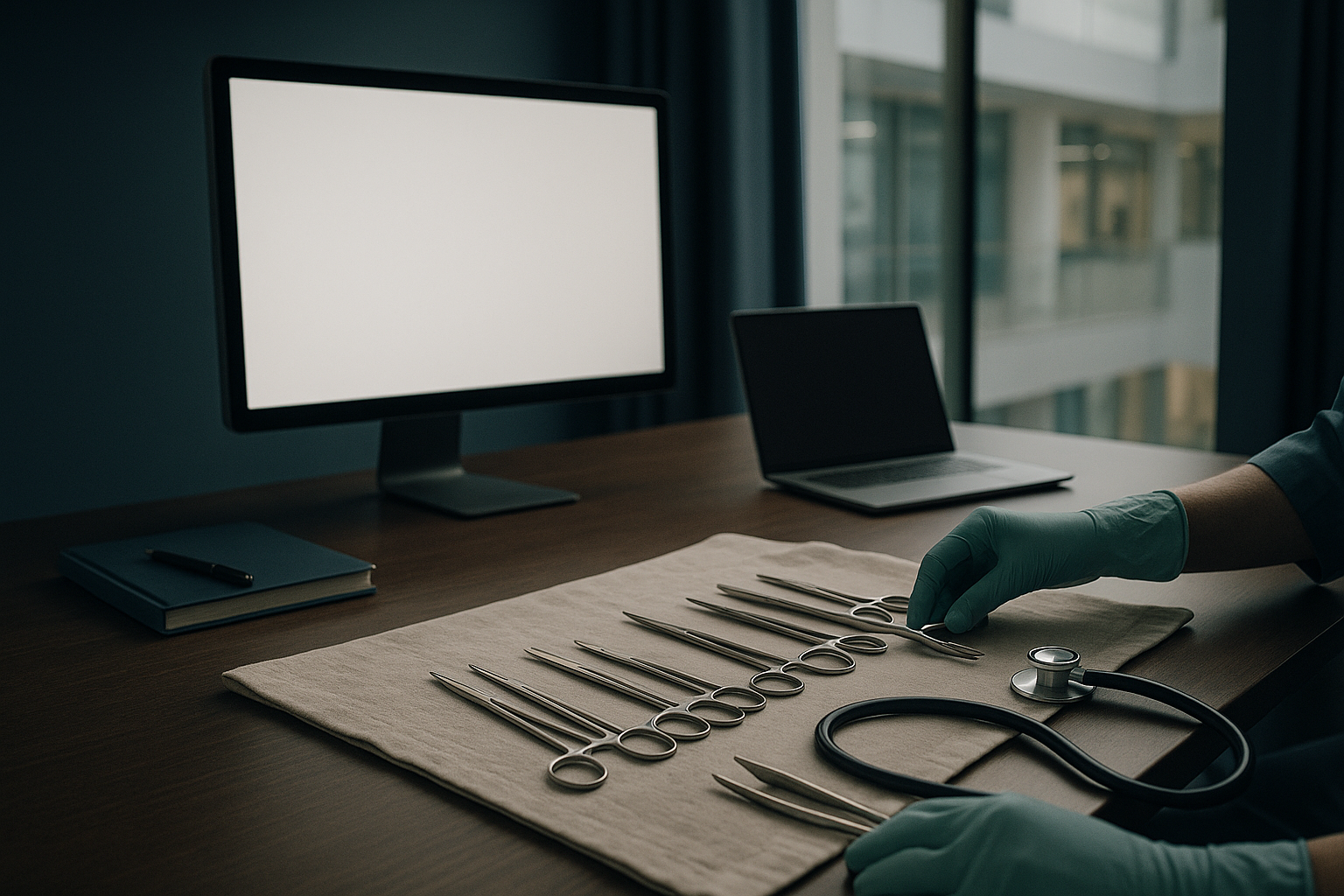 Modern executive workspace highlighting health marketing strategies with a focus on digital tools and data analytics.