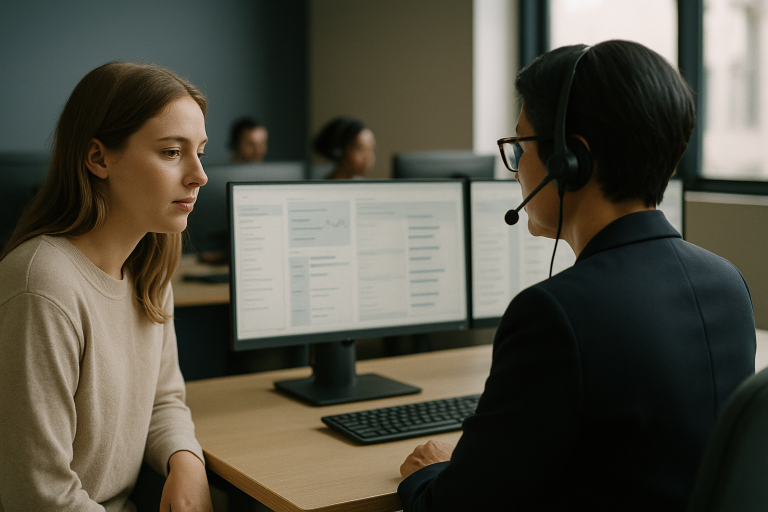 Healthcare call center with staff using advanced software to streamline patient interactions.