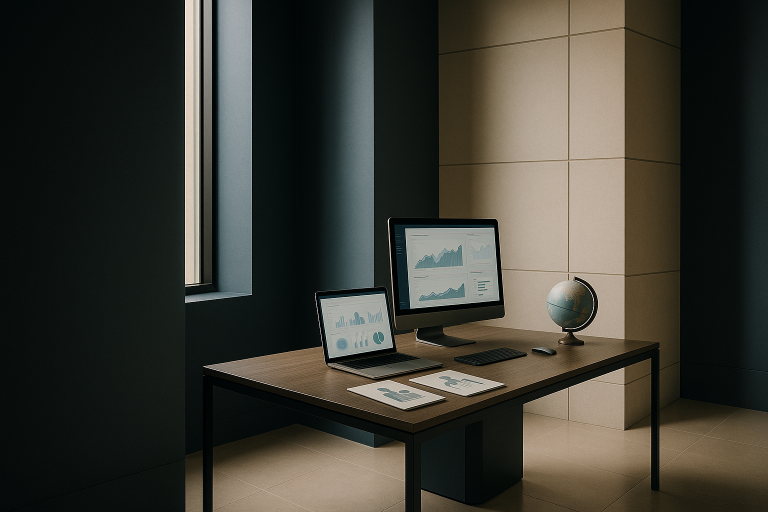 Healthcare lead generation companies using analytics in a modern executive workspace.