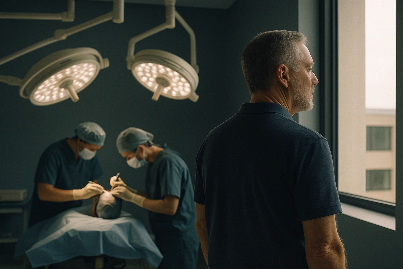 Hairline surgery in progress in a modern operating theatre, showing how does hairline surgery work.