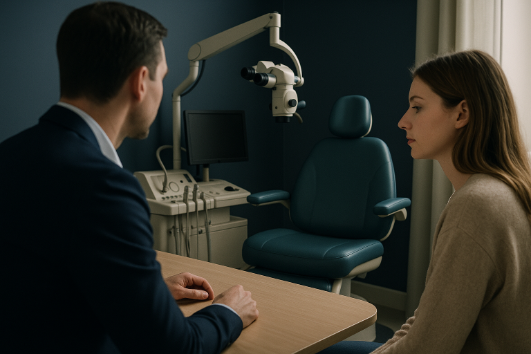 Modern rhinoplasty clinic showcasing advanced surgical equipment and patient consultation area.