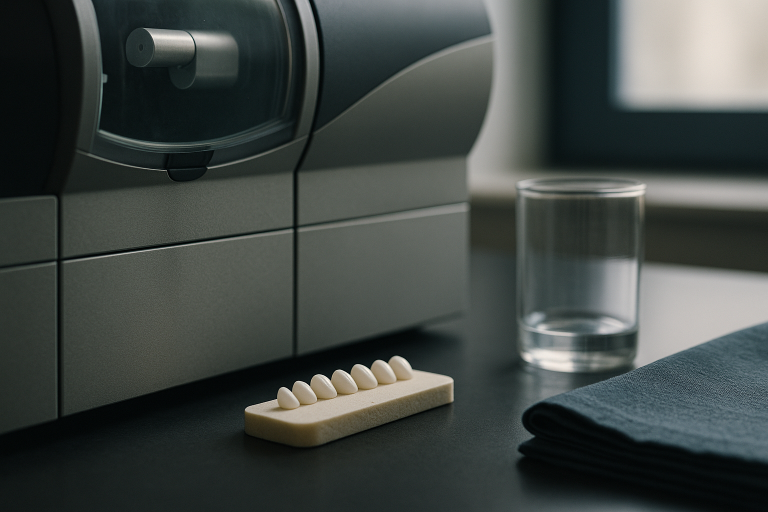 A dentist in Turkey preparing veneers in a modern dental clinic.