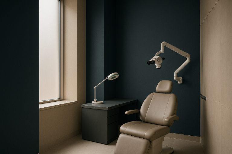 Hair transplant clinic in Turkey consultation scene with advanced equipment.