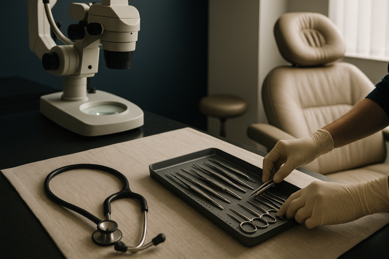 Modern hair transplant clinic in the USA showcasing equipment and consultation setting with focus on hair transplant costs.