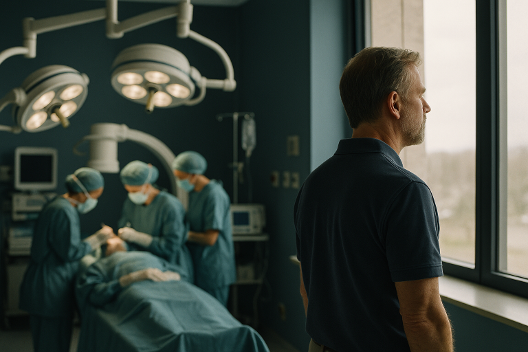 A professional surgical team in an operating theatre performing nose surgery, illustrating how much is the nose surgery.