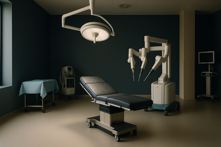 Operating theatre prepared for weight loss surgery, highlighting equipment and sterile environment.