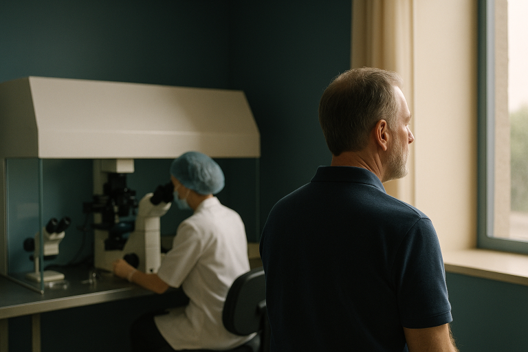 Embryology lab with scientist handling in vitro fertilization procedures, illustrating the pricing insights for parents.