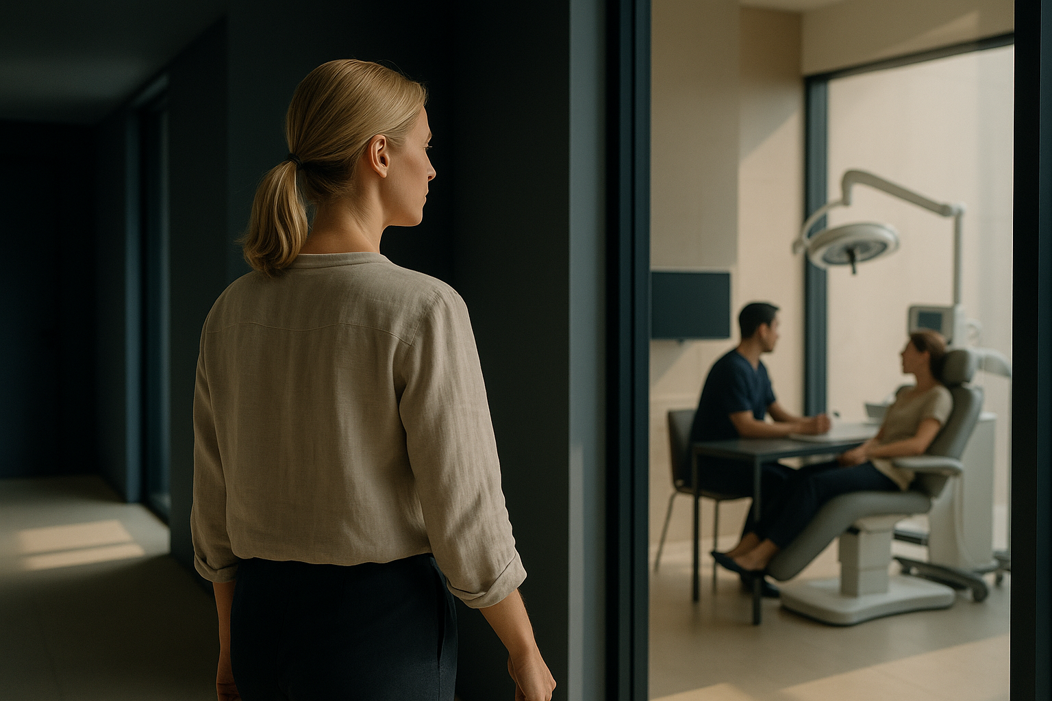 Consultation room in a Korea plastic surgery clinic with a surgeon and patient.