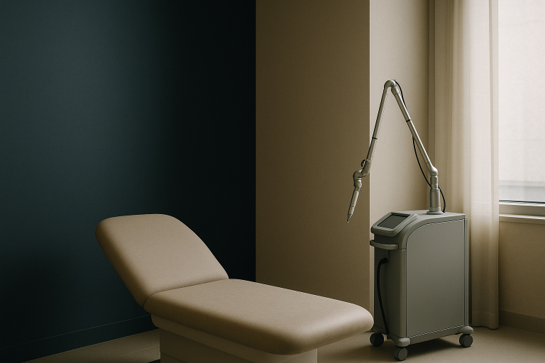 Laser depigmentation procedure being performed in a dermatology clinic.