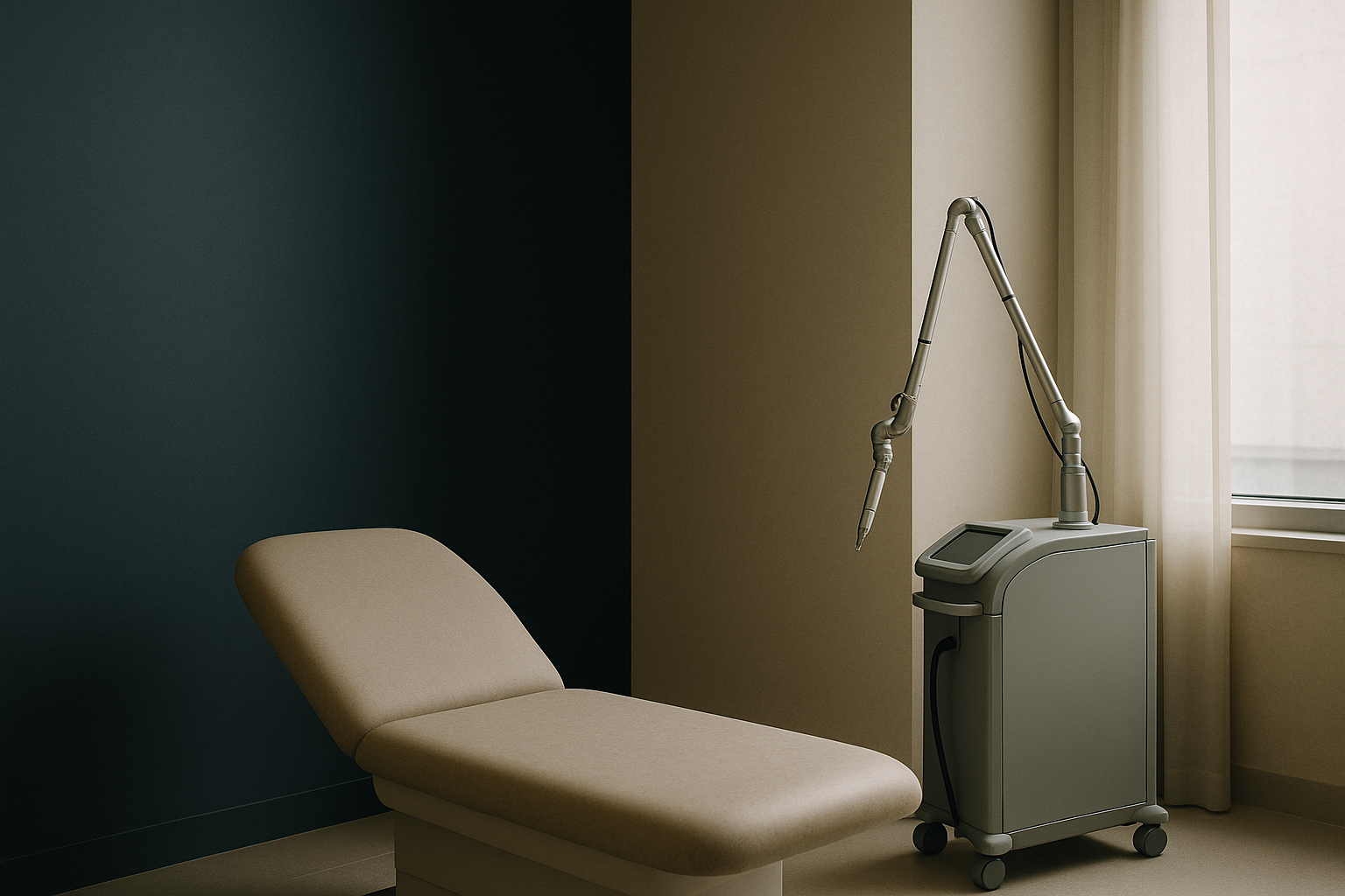 Laser depigmentation procedure being performed in a dermatology clinic.