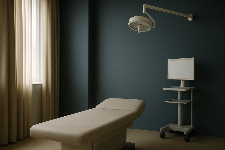 Executives discussing medical call center software in a modern workspace.