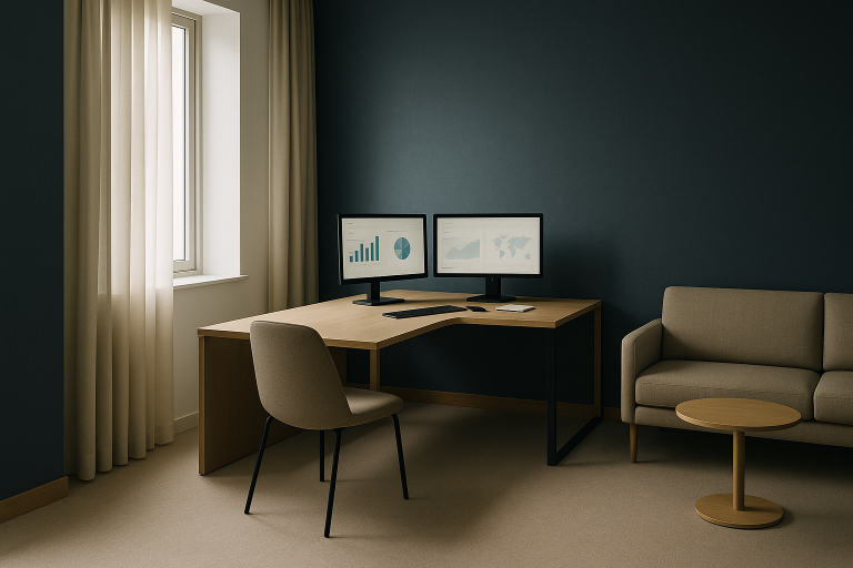 Executives discussing medical device lead generation strategies at a modern workspace.