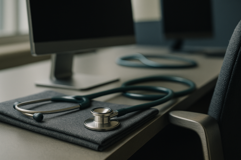 Modern executive workspace for medical SEO company evaluation.