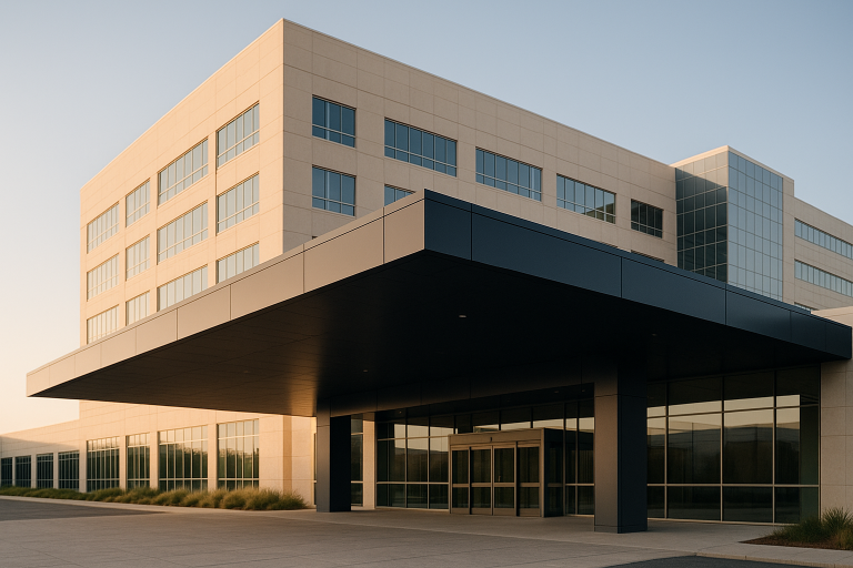 Modern executive workspace for planning medical tourism strategies, including brochures and travel documents.