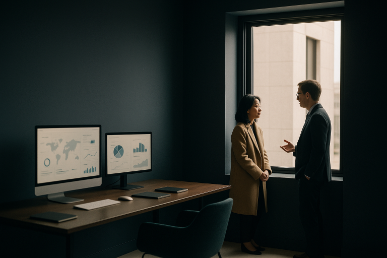 Modern executive workspace illustrating medical travel planning with focus on medical tourism marketing.