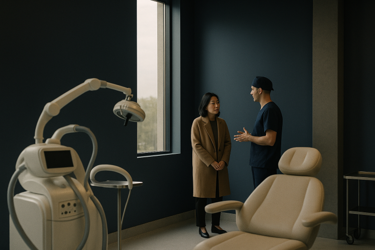 No shave hair transplant procedure in a modern clinic with advanced equipment.