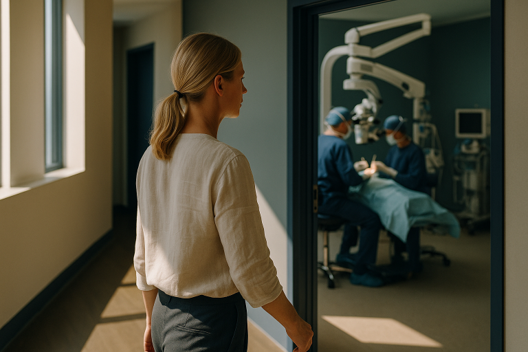 Surgeons performing outer canthus surgery in a modern operating theatre.