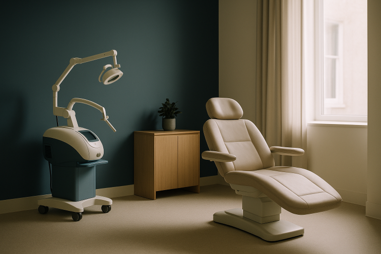 Patient discussing the price of hair plugs with a surgeon in a modern clinic.