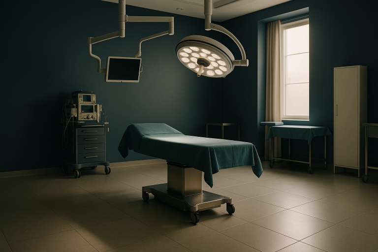 Modern surgical suite in Turkey with surgeons preparing for revision rhinoplasty.