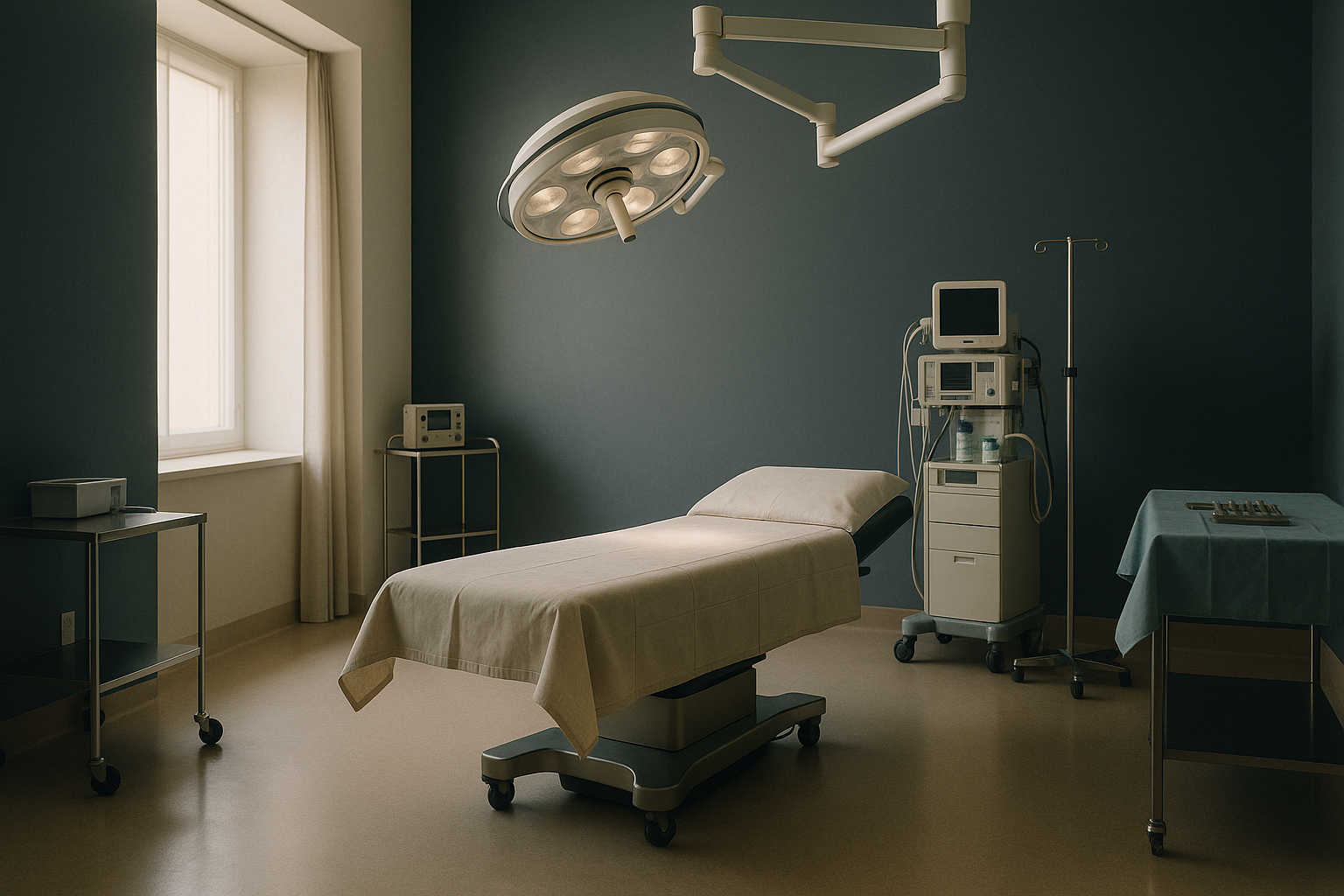 A surgical theatre prepared for rhinoplasty, illustrating how much rhinoplasty costs with insurance.