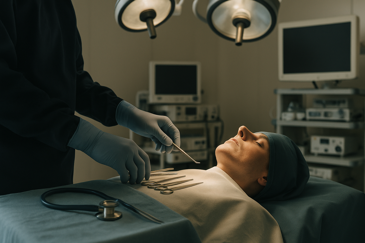 Operating theatre in Turkey with surgeon performing rhinoplasty, highlighting rhinoplasty in Turkey price.