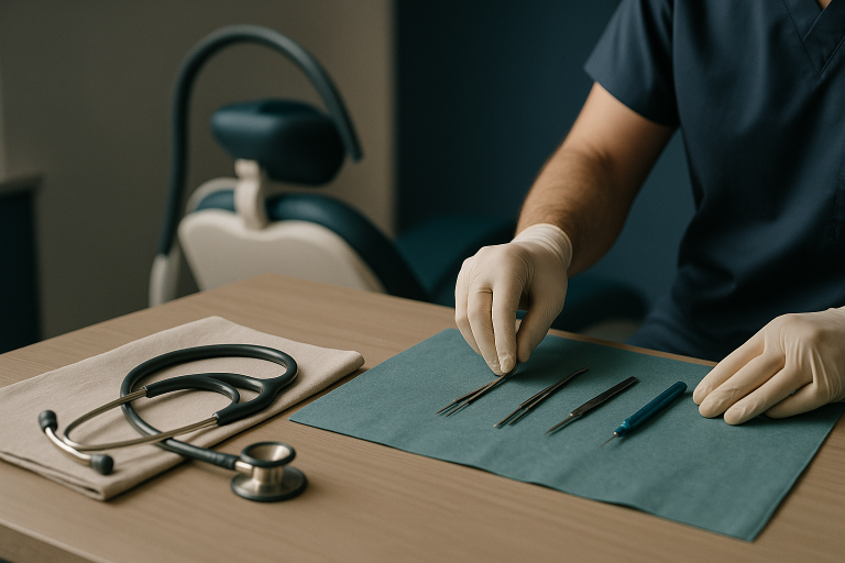 Patient and surgeon discussing Sapphire FUE hair transplant in Turkey clinic.