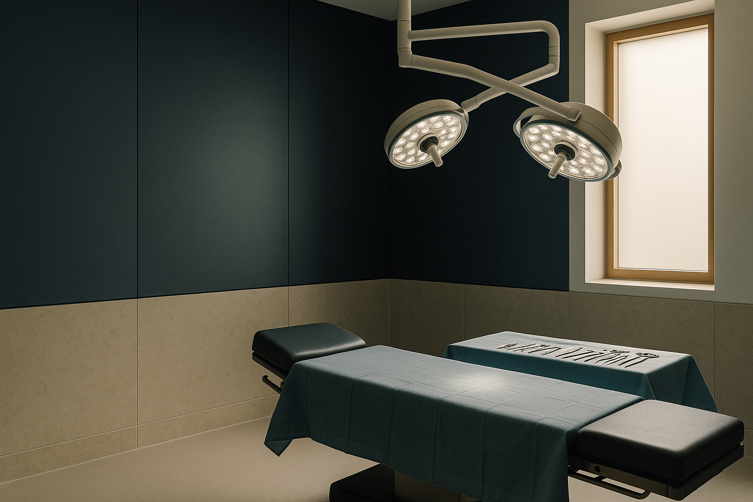 Operating theatre prepared for turkey neck surgery with surgical tools, highlighting the setup for surgery for turkey neck cost.