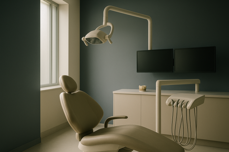 Modern dental clinic with dentist explaining tooth implant cost to patient