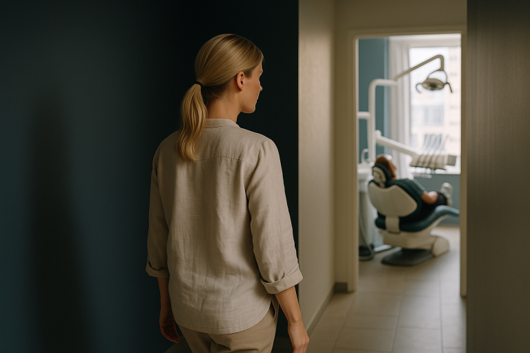Travel dentist: A patient receiving dental care in a modern clinic abroad.