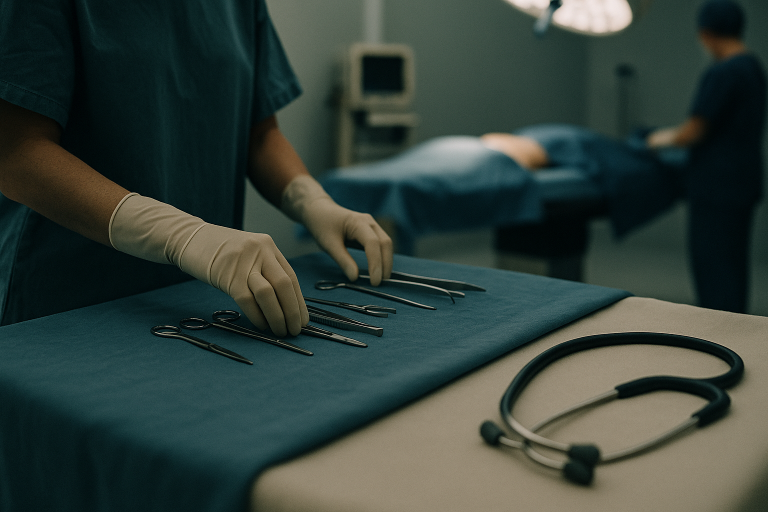 Operating theatre in Turkey prepared for a tummy tuck procedure.