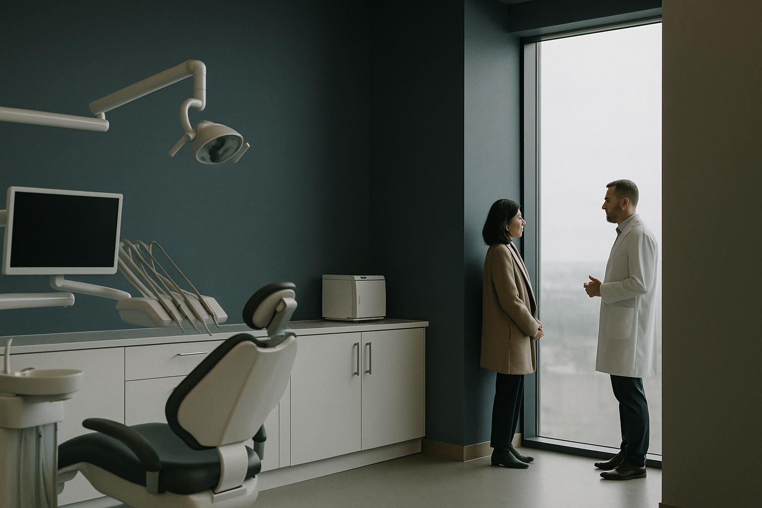 Turkey dentist consulting with a patient in a modern dental clinic.