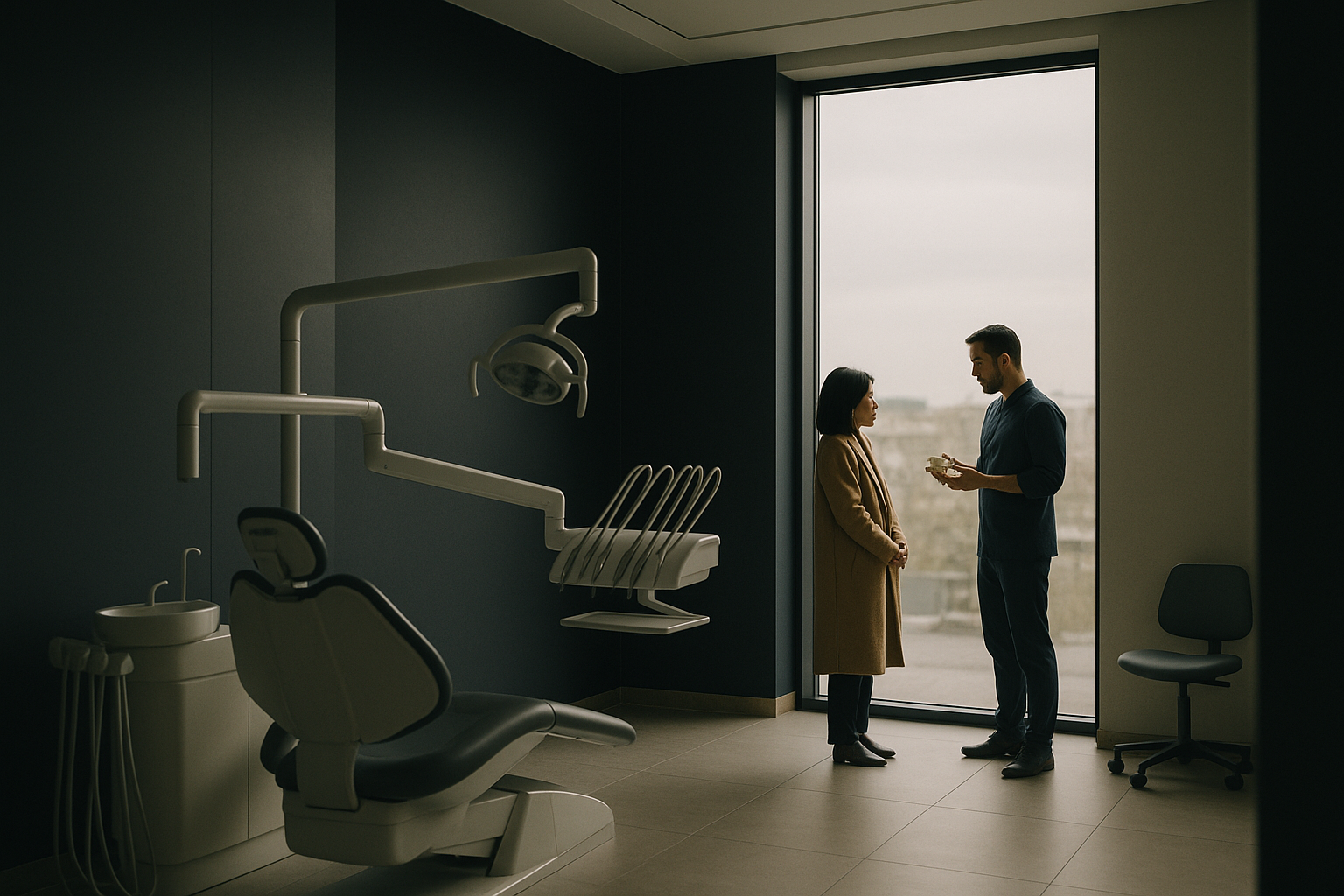 Turkish dental clinic with a dentist discussing crown options with a patient.