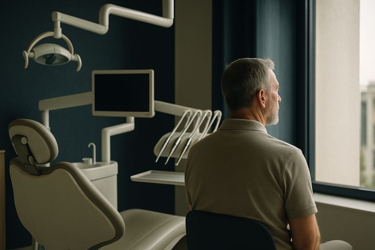 Modern dental clinic in Turkey with a dentist discussing dental implants with a patient.