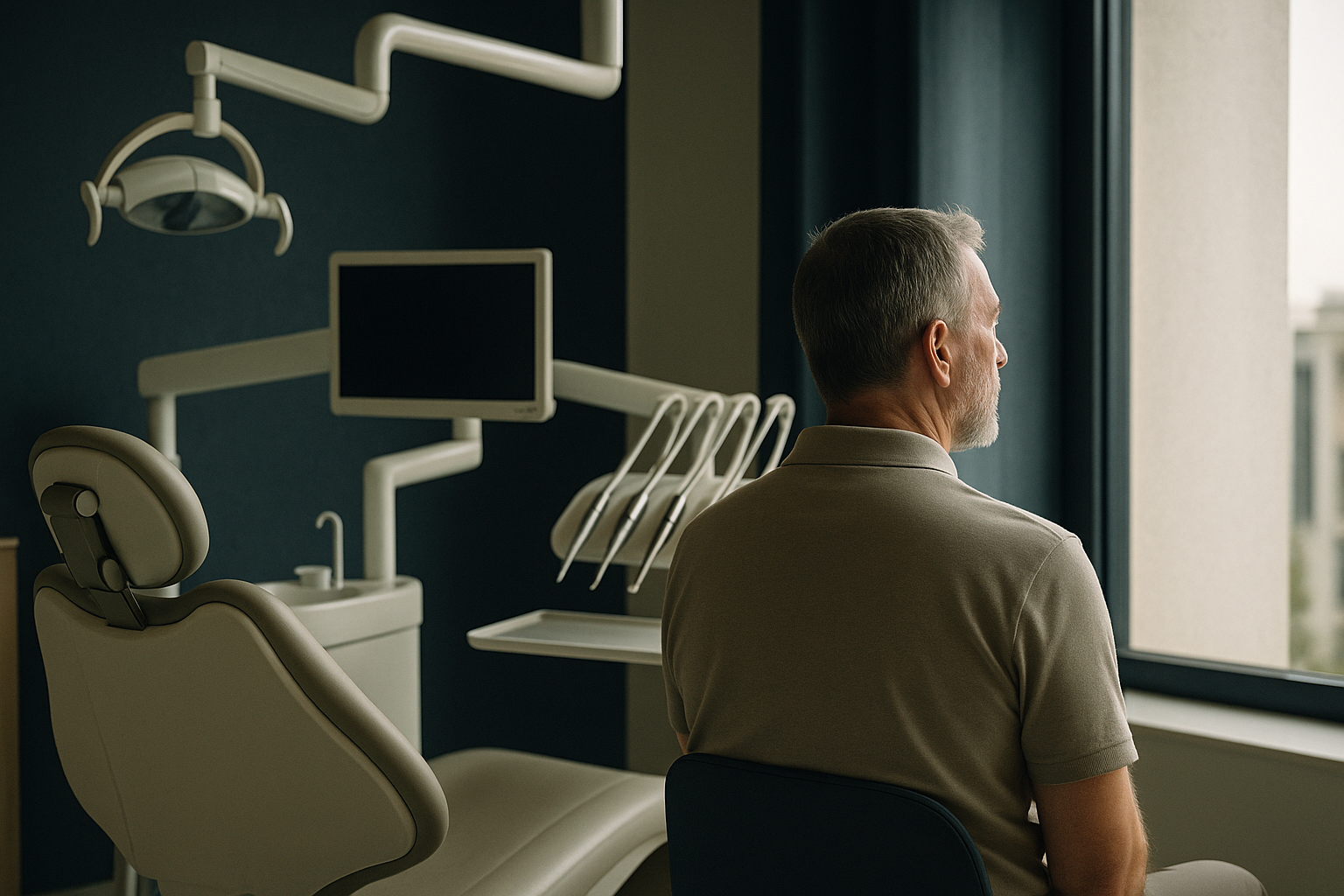 Modern dental clinic in Turkey with a dentist discussing dental implants with a patient.