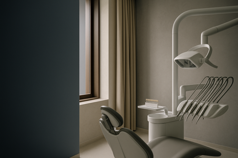 A dentist discussing veneer cost and treatment options with a patient in a modern dental clinic.